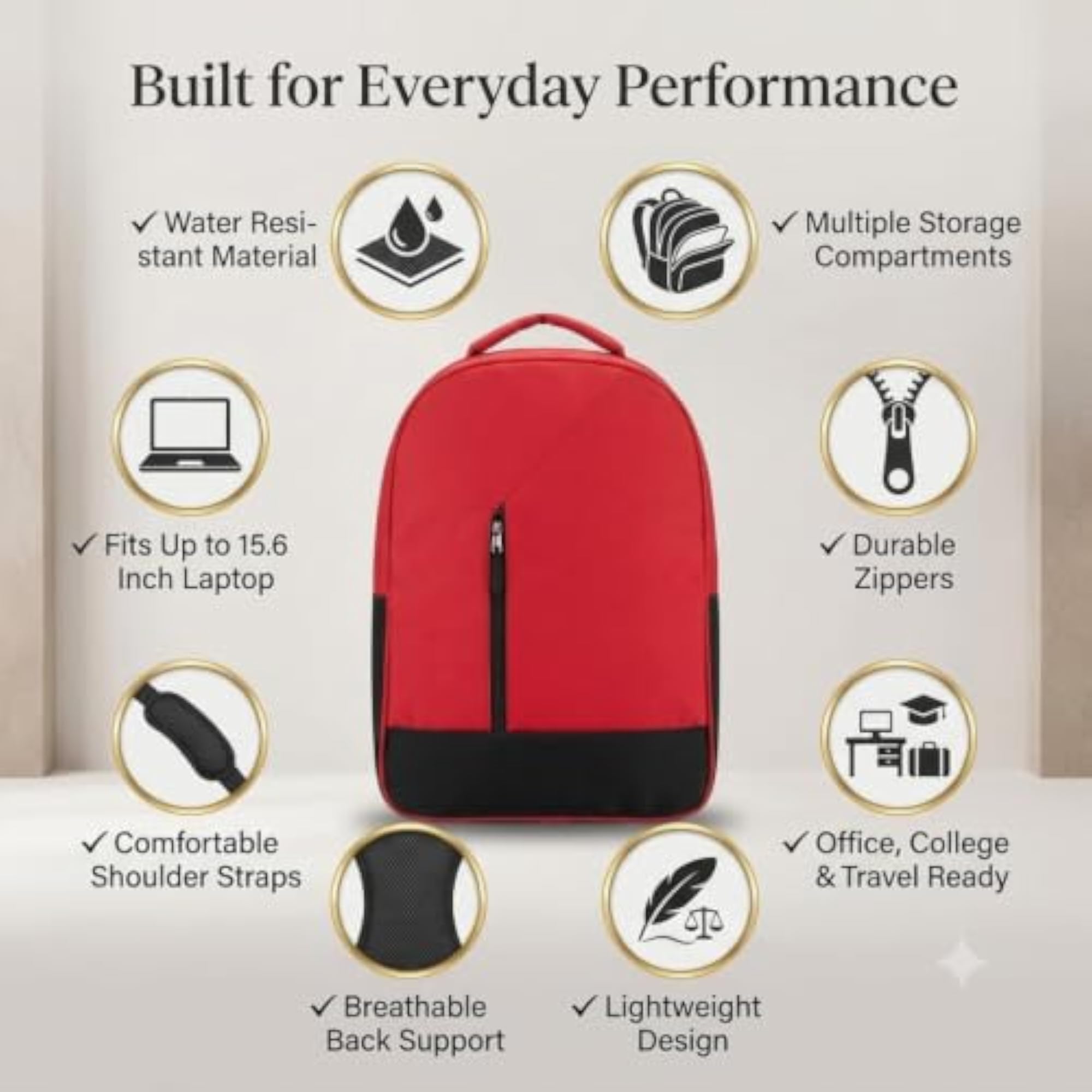 Water Resistant Laptop Backpack for Men & Women, Stylish College Bag
